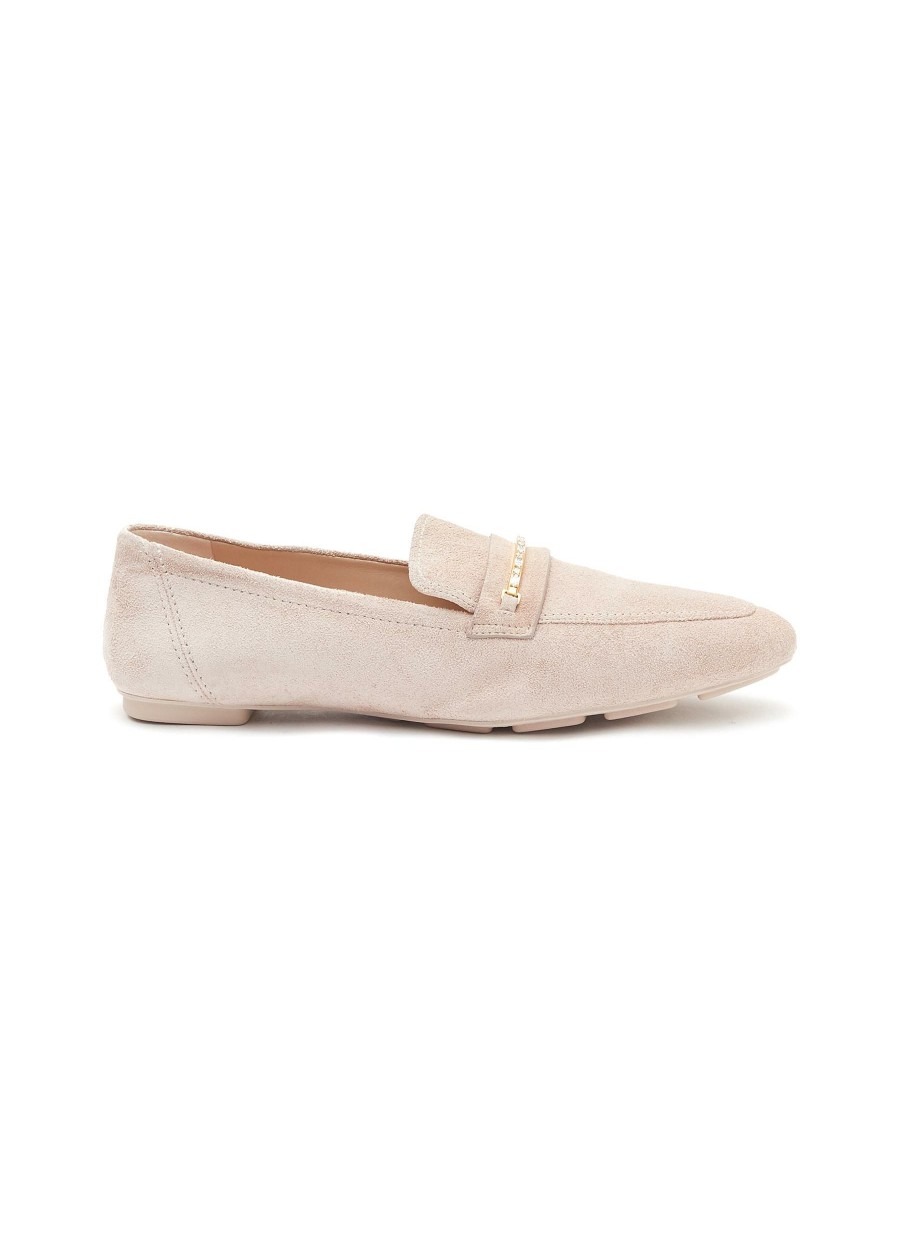 Shoes * | Stuart Weitzman Good Quality 'Crystal Jet' Crystal Embellished Almond Toe Suede Loafers