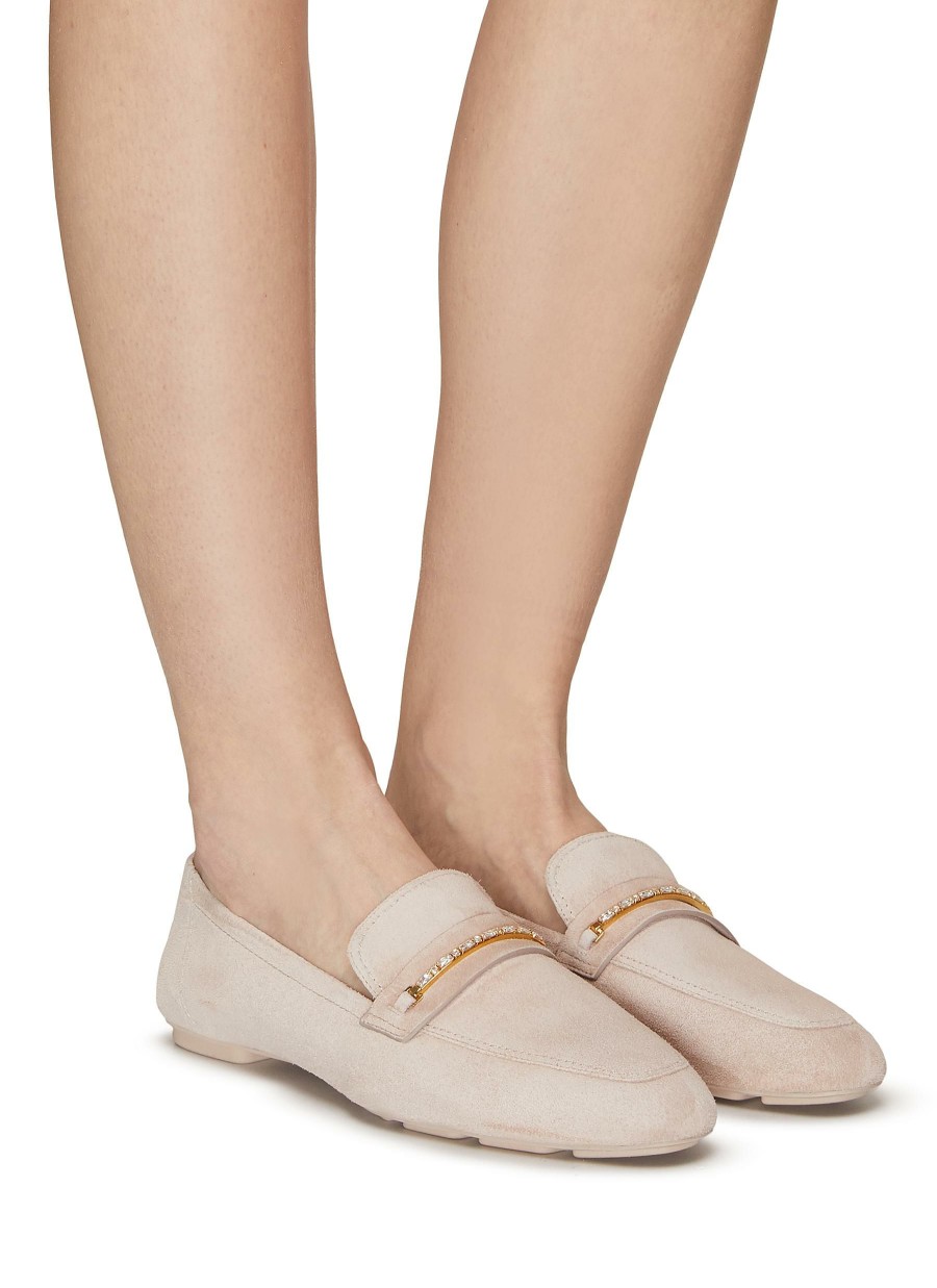 Shoes * | Stuart Weitzman Good Quality 'Crystal Jet' Crystal Embellished Almond Toe Suede Loafers