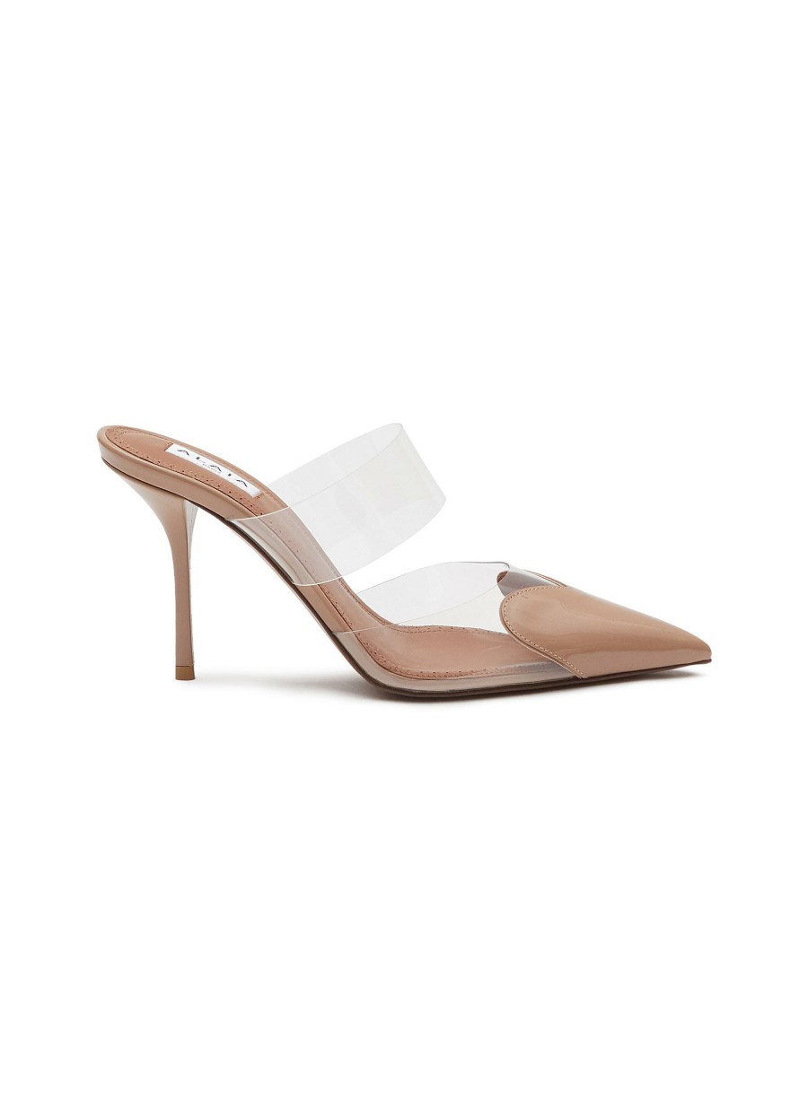 Shoes * | Alaia Premium 'Coeur' 90 Pvc Strap Patent Leather Mules