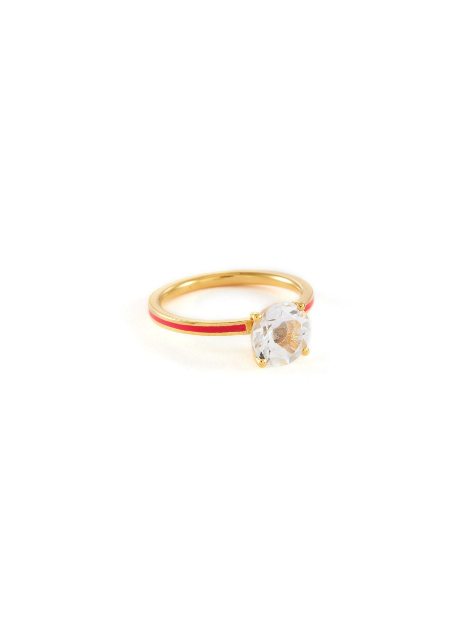 Accessories * | Eyem Quick Delivery 18K Gold Plated Sterling Silver White Topaz Enamel Slim Band Ring