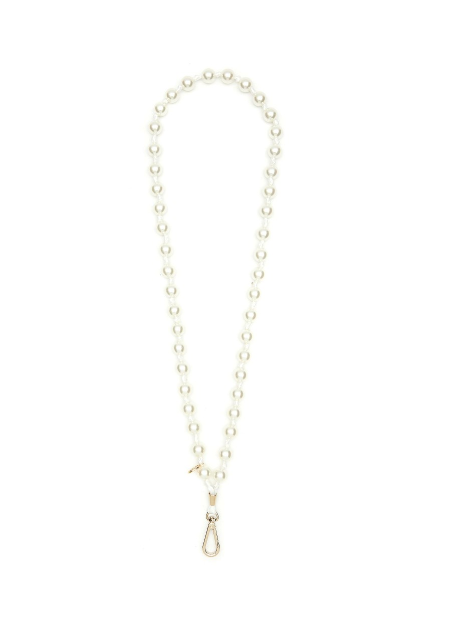 Accessories * | Maison Michel Hot Sale Logo Charm Pearl Shoulder Strap