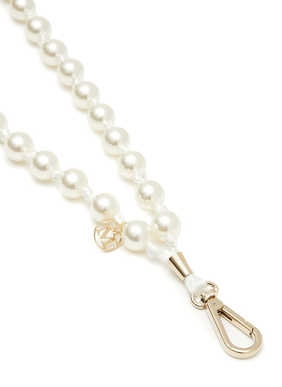 Accessories * | Maison Michel Hot Sale Logo Charm Pearl Shoulder Strap