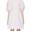 Clothing * | Ganni Clearance Crewneck Puff Sleeve Smocked Cotton Mini Dress