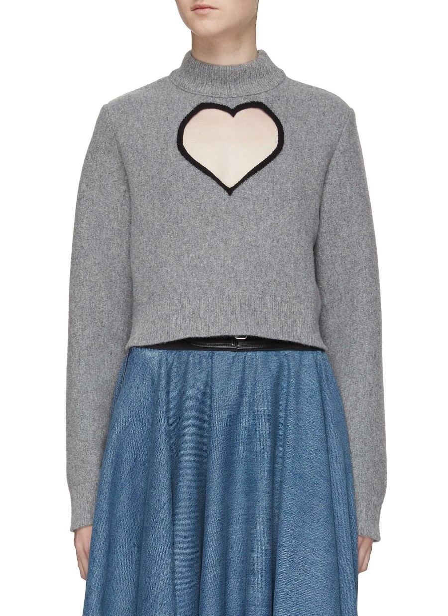 Clothing * | Alaia Free Delivery Heart Detail Cropped Sweater