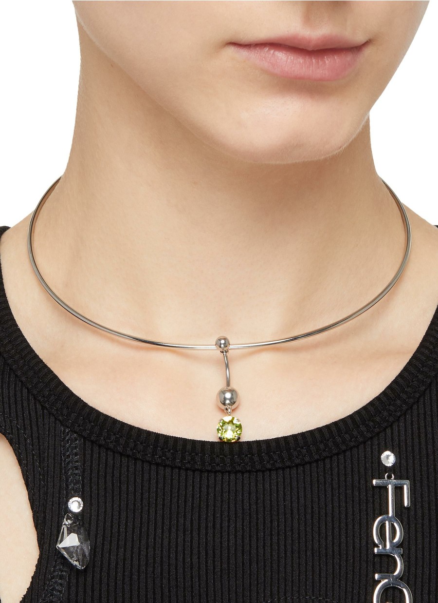 Accessories * | Justine Clenquet Outlet Sale Palladium Plated Crystal Drop Pendant Choker