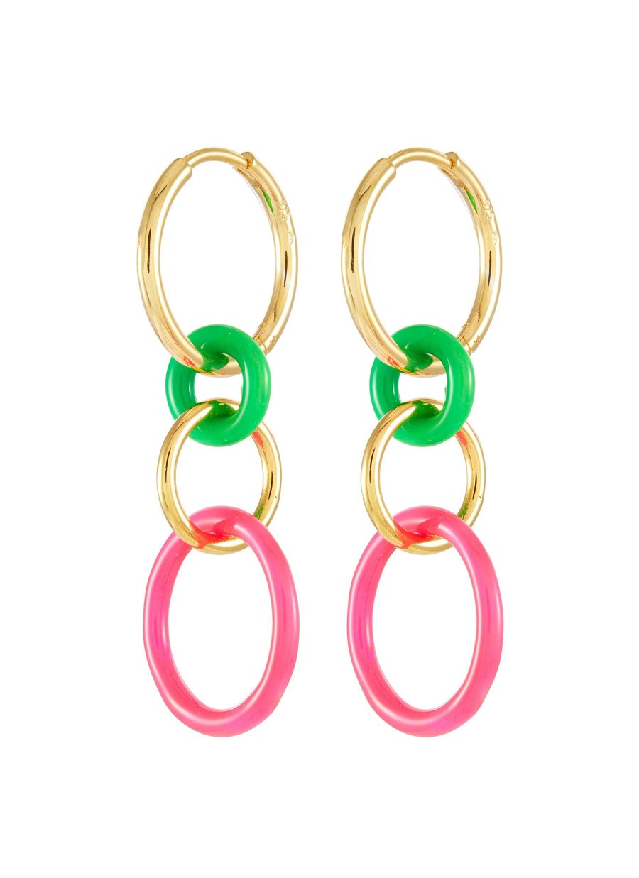 Accessories * | Eyem Tendy Style 'Hula Hoop' 18K Gold Plated Sterling Silver Enamel Drop Earrings