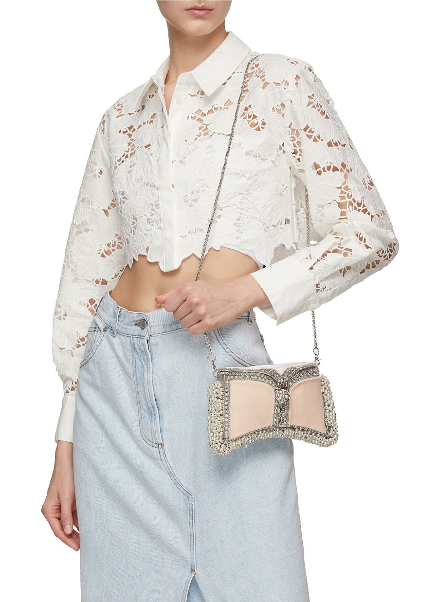 Bags * | Mae Cassidy Outlet Sale 'Zeenat' Pearl Crystal Embellished Velvet Crossbody Bag